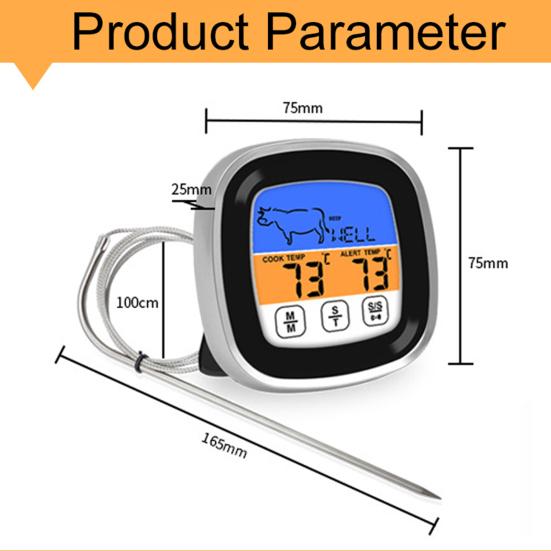 Matlagnings BBQ Termometer Pekskärm Temperaturmätare med Timer Sond