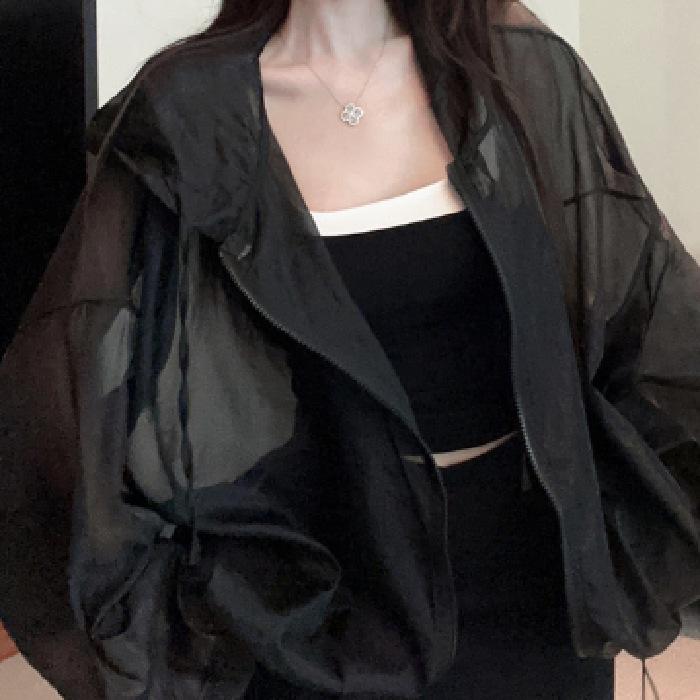 Original fabric, summer ice silk light jacket loose sunscreen shirt long sleeve hooded top trendy