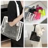 Large Capacity Waterproof Shoulder Bag Candy Color PVC Tote Bag Casual Transparent Handbag  Sports