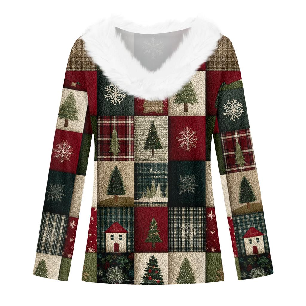 Long Sleeve Shirts For Women Cute Tops Christmas Prints Tees Blouses Casual Plus Size Basic Tops Pullover