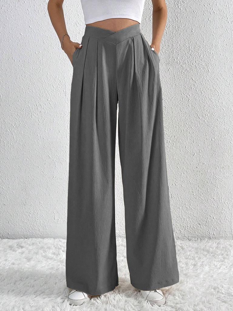 2024 Autumn/Winter Women's European and American Pleated Casual Wide-Leg Long Pants