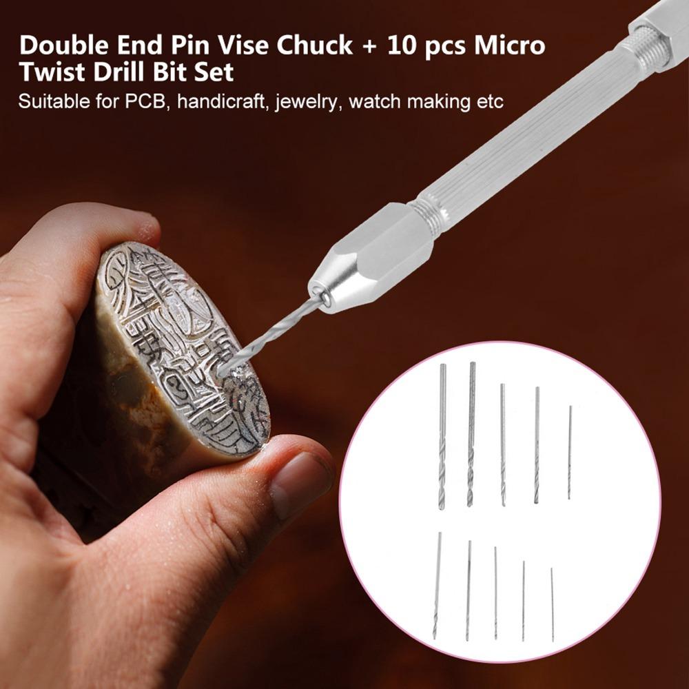 10pcs Double Ended Chuck Micro Twist Drill Bit Set Jewelry Watch Repair Tool Jewelry Making