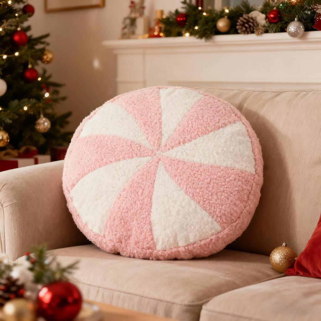 2026 Christmas Candy Plush Pillows 36cm Holiday Theme Decorative Cushion for Chair Bedroom, Living Room Dorm Apartment
