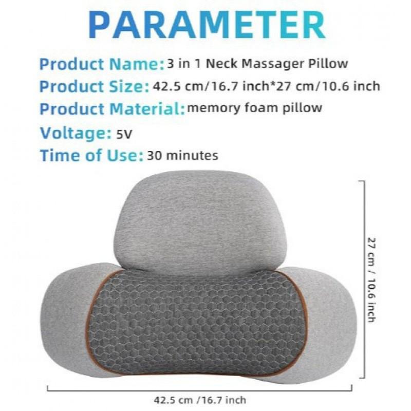 3-in-1 Heated Neck & Shoulder Massage Pillow with Traction Massager