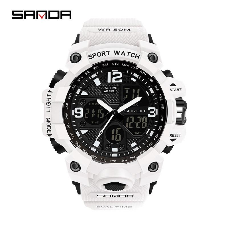 SANDA Women's Trendy LED Dual Display Waterproof Watch with Hourly Chime