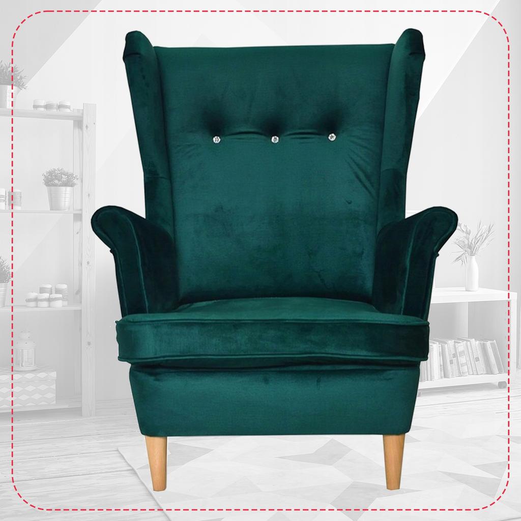 Ohrensessel ARI mit Fußhocker, skandinavisch Family Meble dunkelgrün