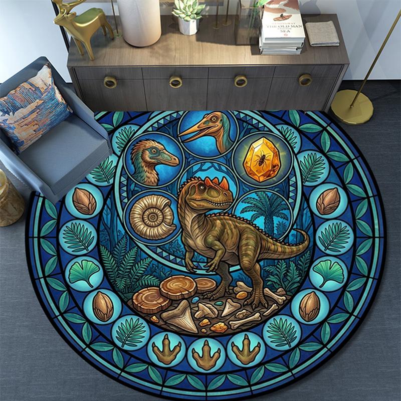 Dinosaur Fossil Glass Round Area Rug Under Office Chairs Bedroom Living Room Home Decor