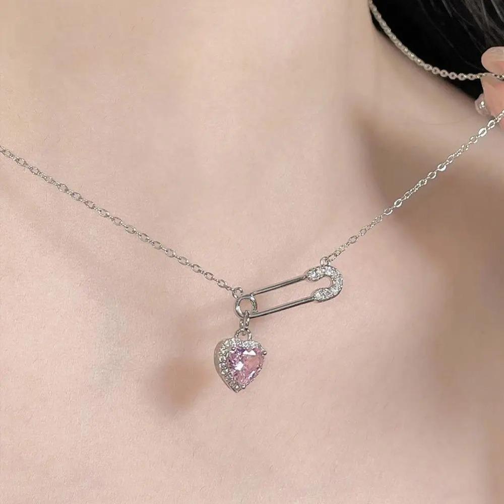 Love Pendant Pin Necklace Safety Needle Necklace Fashion Choker  Women