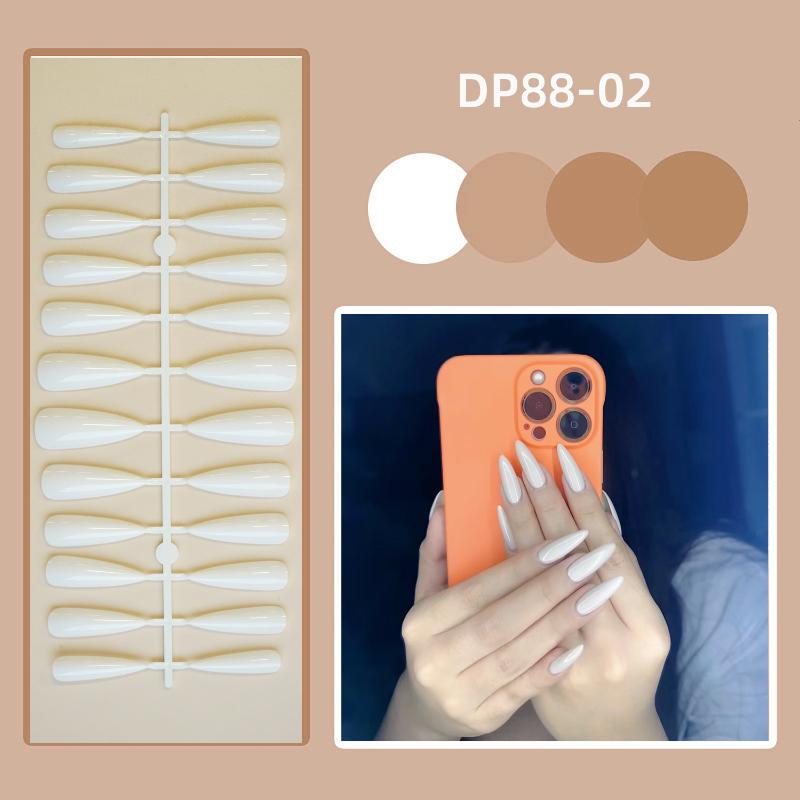 24Pcs New Detachable Solid Color Fake Nails Wearable Bright Long Ballet False Nails Full Cover Manicure Press-On Nails Women