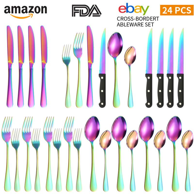 

Столовые приборы из нержавеющей стали 1010, набор из 24 позолоченных столовых приборов для западного стейка в подарочной коробке 24set разноцветный