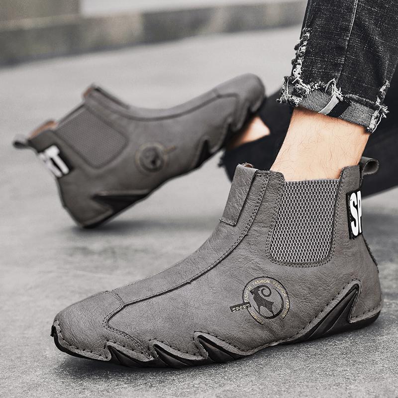 Móda Pánské Outdoor Zimní Sporty Turistika Ruční šití Kožené tenisky Kotníkové boty Nové Neklouzavé Ležérní Teplé plyšové pánské boty Chelsea