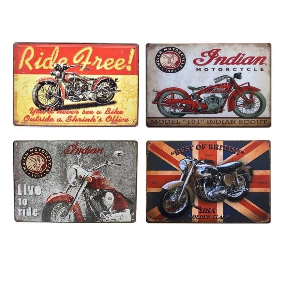 

KitMall 4-Piece Set American Retro Tin Sign Plate Garage Motorcycle Design
