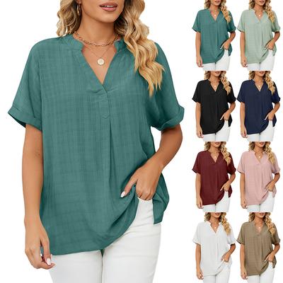 Sommer Lockeres Damen T-Shirt Hohe Qualität V-Ausschnitt Einfarbig Kurzarm Damen Businesskleidung Kurzarm T-Shirt CCXX126