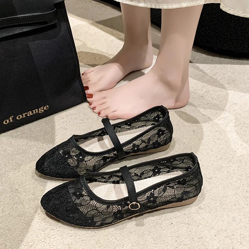 Fashion 2024 New Women Flats Shoes Summer Ballet Flats Fashion Bow Women Shoes Slip On Sweet Hollow Flat Shoes Female Zapatos De Mujer
