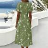 Women Midi Dress Short Sleeve V Neck Summer Casual A Line Waist Defined Floral Print Soft Lightweight Graphic Dress