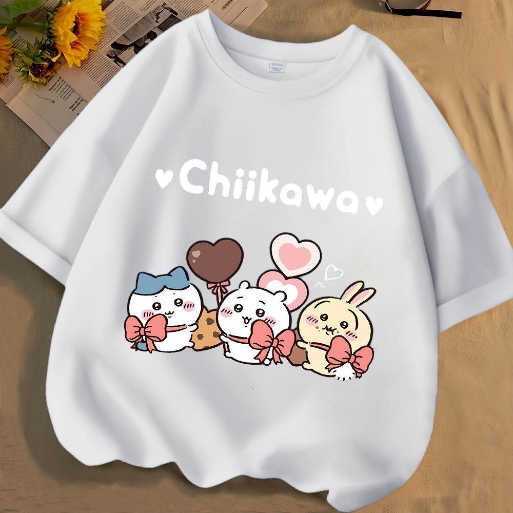 

Chiikawa Cartoon Print Cotton Short Sleeve Round Neck Unisexs Tshirt Trendy Summer Cute Loose Fashion Unisexs Tshirt Tops S