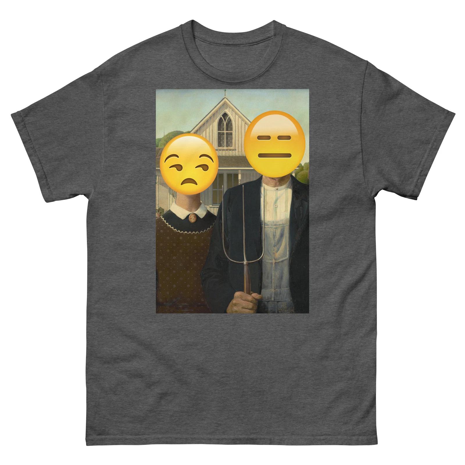 American Gothic T Shirt Design, Grant Wood, Emoji Painting 2XL