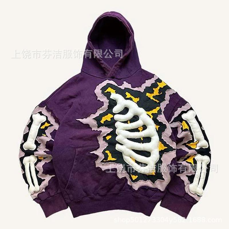 American Flame Skull Frame 3D Printed Hooded Sweatshirt, Vintage High Street Loose Trendy Brand Pullover Sweatshirt