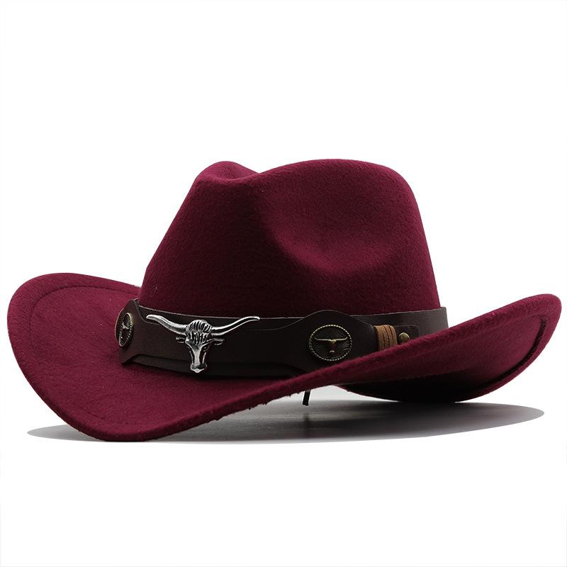 Top Hat Ethnic Style Cow Label Western Cowboy Top Hat Rolled Edge Retro Riding Hat Wool Felt Hat