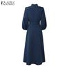 ZANZEA Damenmode Stehkragen 3/4-Ärmel Elegant Lässig A-Linien-Kleid