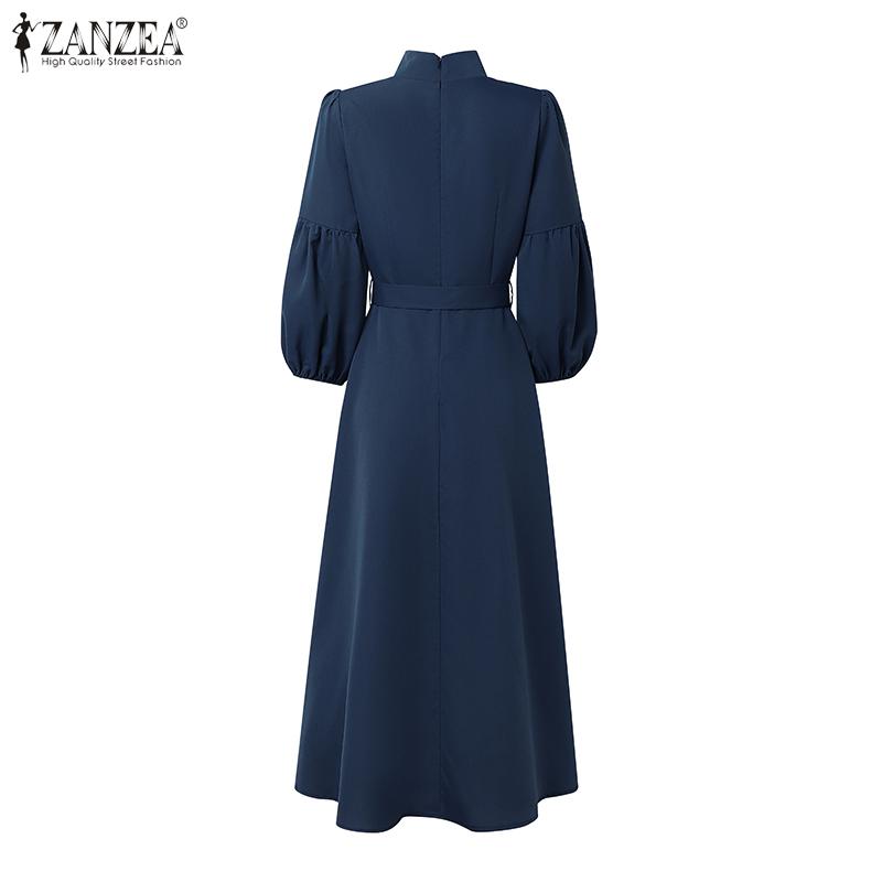 ZANZEA Damenmode Stehkragen 3/4-Ärmel Elegant Lässig A-Linien-Kleid