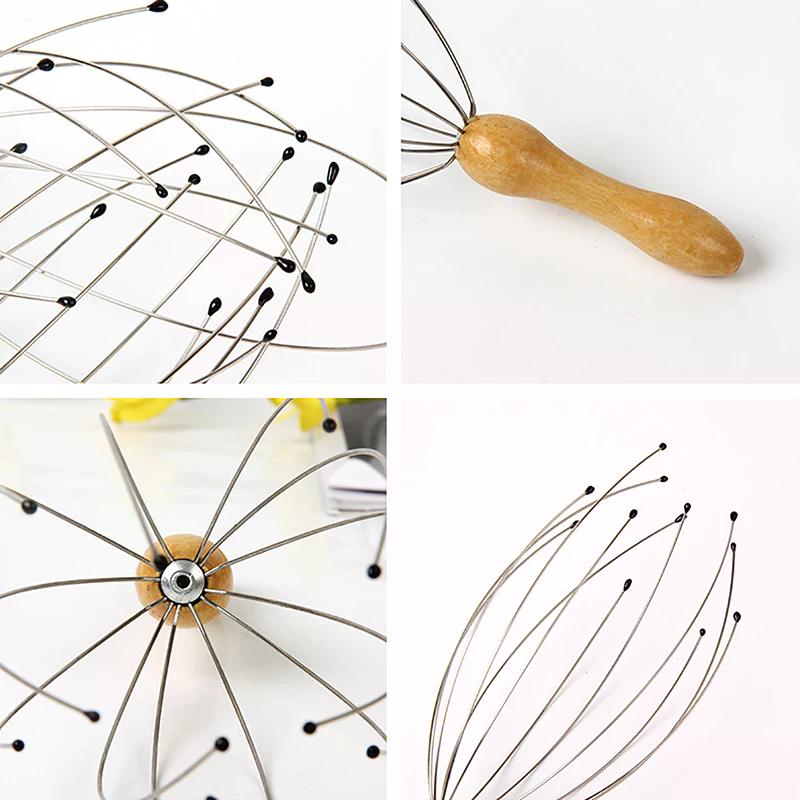 Wooden Handle Octopus Head Massager For Scalp Relaxation And Tension Relief - Body Massager Scratcher Health Care Tool