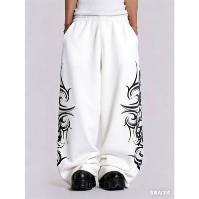 Pantaloni Larghi Stampati Totem Tribù Oscura Stile Street Vintage Large Larghi da Uomo e Donna