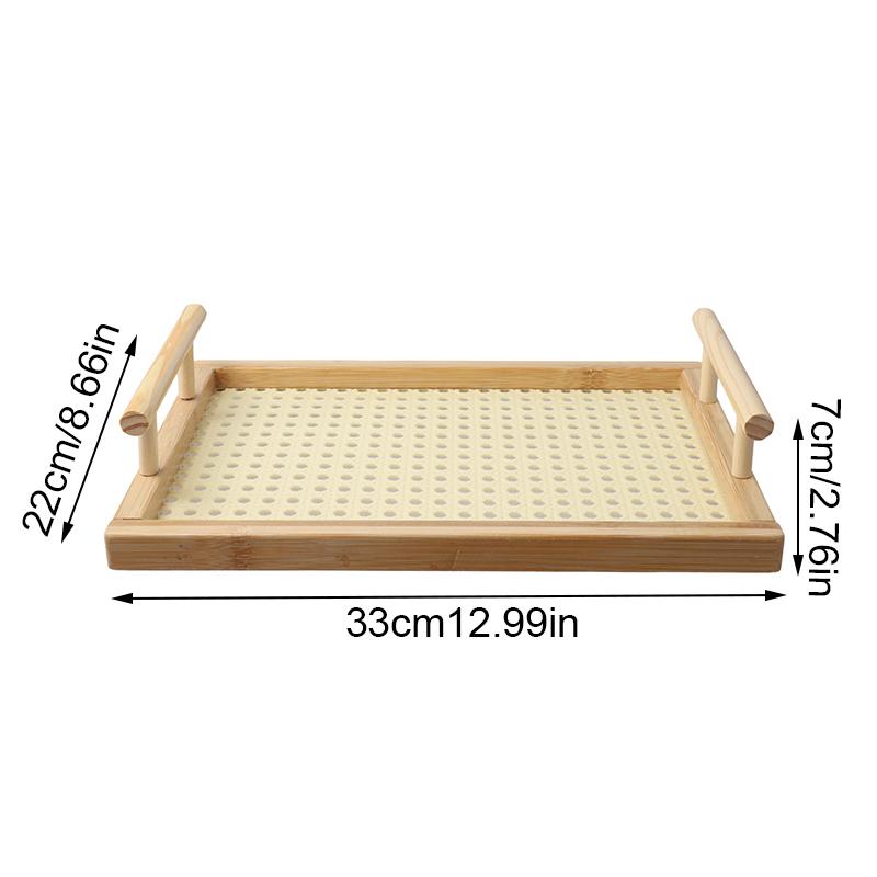 1PC Eco-Friendly Minimalist Tableware Handled Tray Natural Bamboo Serving Tray Modern Kitchen Tray Home Decor