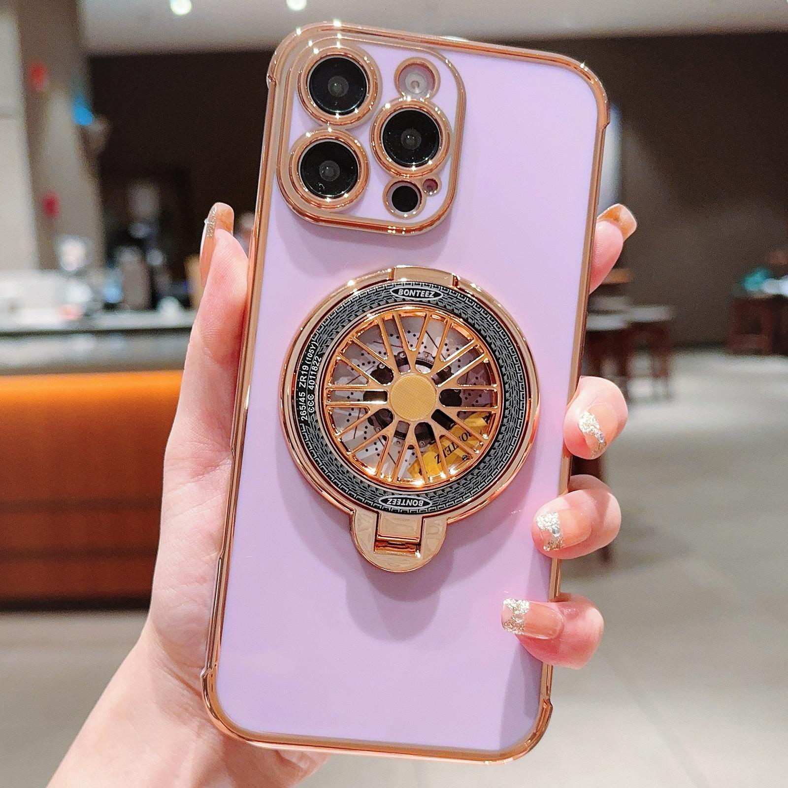 For iPhone 16 Pro Case Electroplating Gyro Design Kickstand Soft TPU Phone Cover C