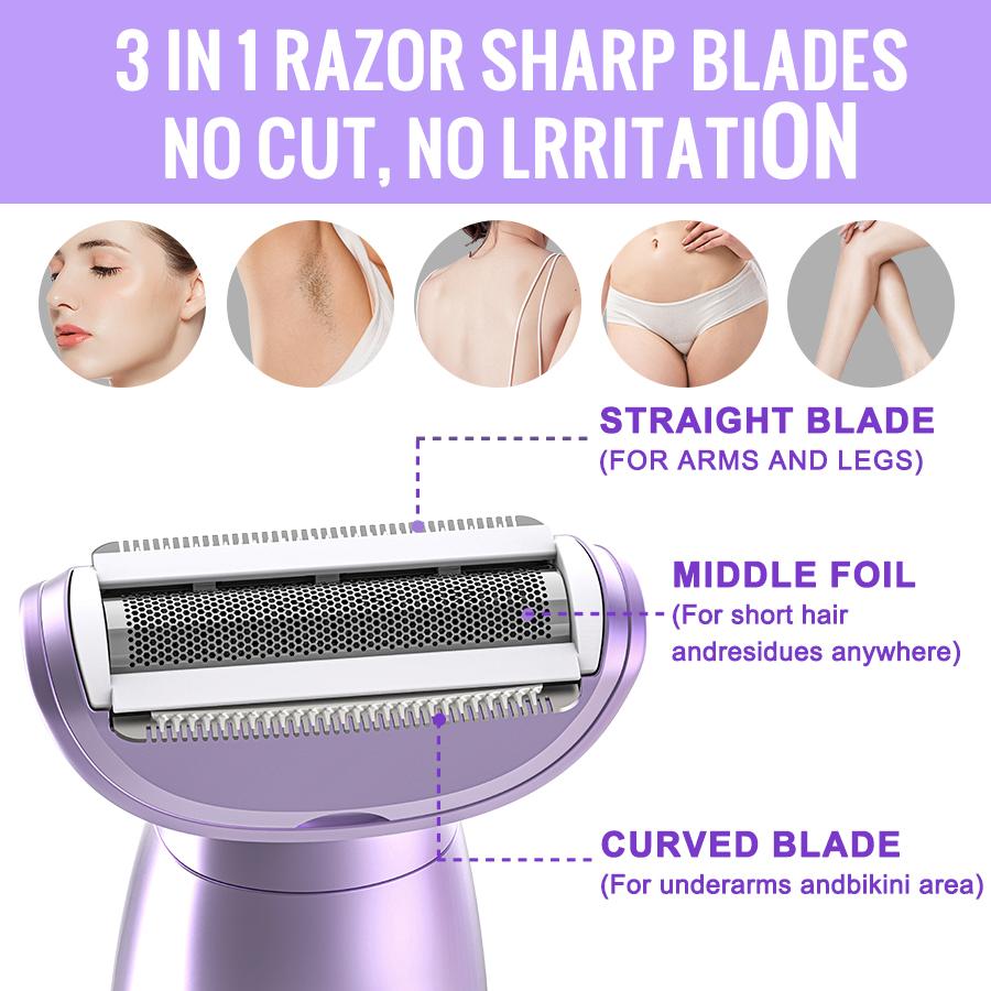 Electric Shaver for Women Electric Razor Bikini Legs Underarm Public Hairs Removal Rechargeable Body Hair Trimmer Wet Dry Use