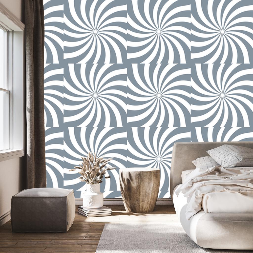 Hippie wallpaper background blue and white, background light gray 50x1000
