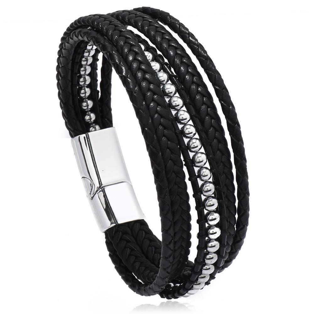 Beaded Natural Handmade Stone Magnetic Clasp Bracelet Vintage Punk Men Jewelry