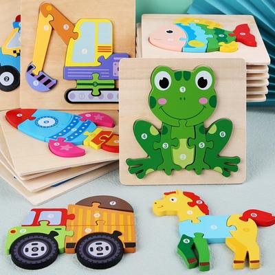 Wooden Traffic Animal Puzzle Blocks - Educational Early Learning Toy for Children and Babies