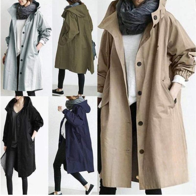 Autumn Long Sleeve Casual Plus Size Hooded Coats Women Fashion Think Mid Length Loose Outerwear Jackets Women Solid Elegant Street Solid Jacket 25331