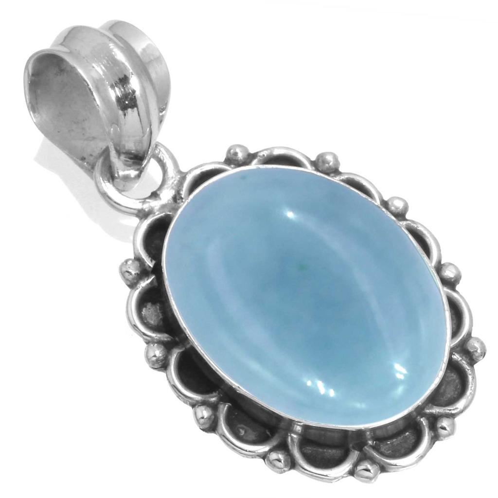 925 Sterling Silver Pendant Women Gemstone Handmade Jewelry Anniversary Gift Amazonite Angelite Blue Opal Botswana Agate Mohave Azurite Chrysocolla
