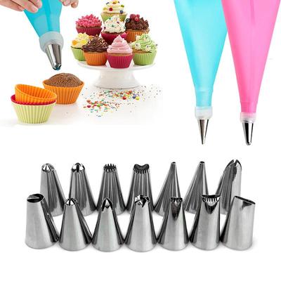 16 Teile/satz Kuchen Dekorieren Werkzeuge 14 Edelstahl Düse + Silikon Spritzbeutel DIY Tipps Set