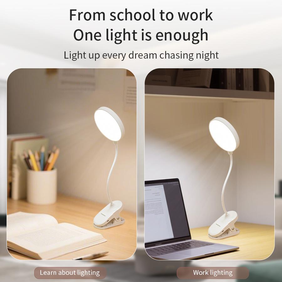 USB Rechargeable LED Table Lamp Portable Clip Bedside Reading Night Light With Touch Control 3 Dimming Modes Eye Protection Lamp