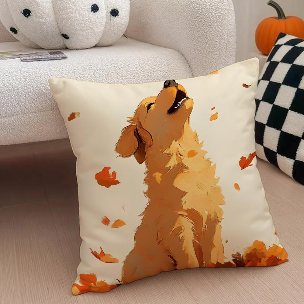 Golden Retriever Cushion Cover Linen Pillow Case Soft Breathable Protective Couch Room Decoration