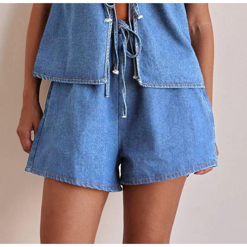 Western Style Summer Fashion Casual Vest Denim Suit Shorts Casual Vest and Shorts Set
