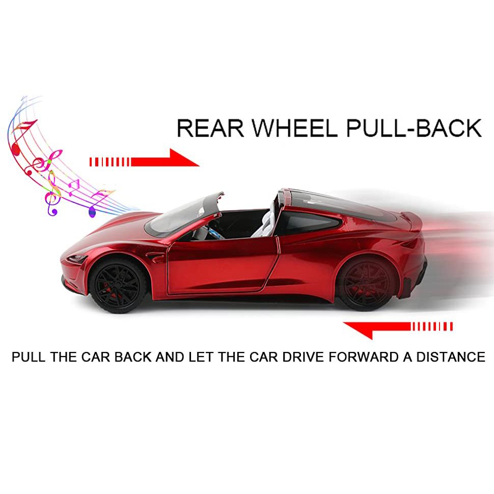1/24 Scale Roadster Diecast Car Model Toy, Pull Back Toy Vehicle with Sound and Light for Kids Toddler Boys Girls Gift Collection