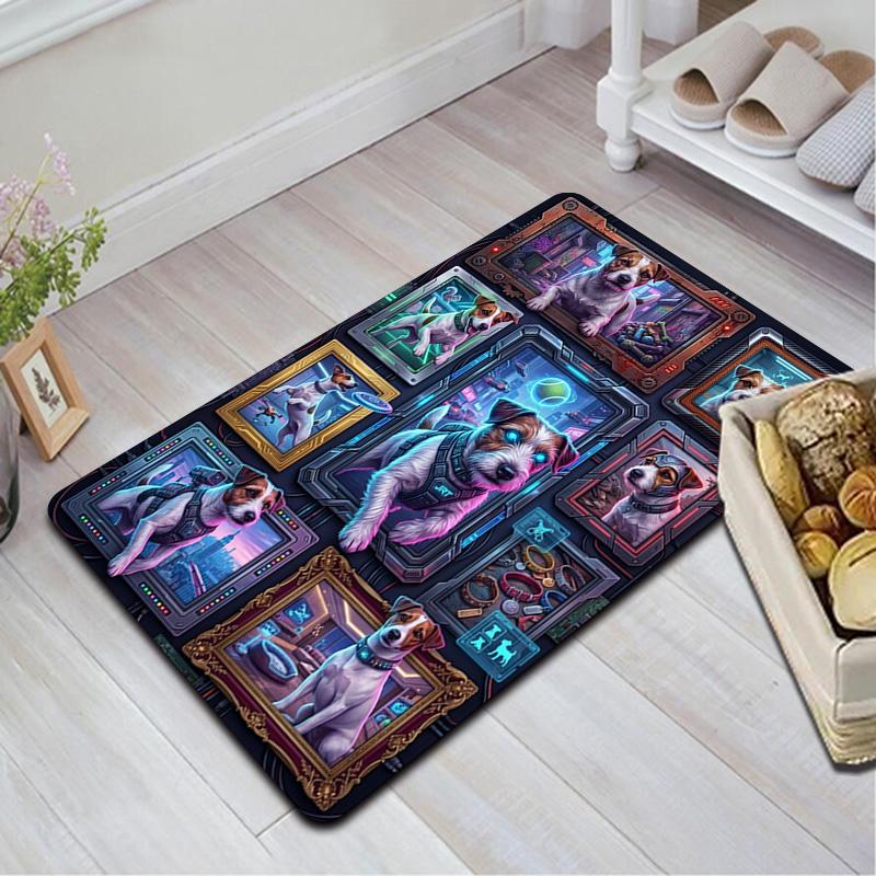 Cybernetic Canine Compilation Pattern Rug Floor Mat for Living Room or Bedroom Soft and Comfortable Carpet a Gift for Birthday and Holiday.