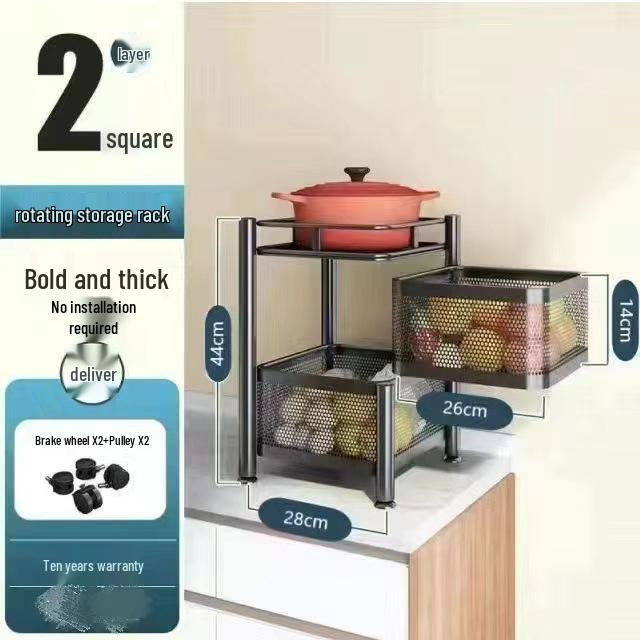 Köks roterande kolstål grönsaks- och fruktskålställ - Golvstående, Fyrkantigt, Flerlagers, Rörligt, Ingen montering krävs.