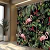 1pc Tropical Jungle Shower Curtain with Vibrant Flamingos & Exotic Birds Design, Botanical Illustration Style, Polyester Fabric