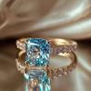 High-Carbon Diamond Square Ice Flower Cut Princess Ring for Women Exuding High-End Luxury In-Stock