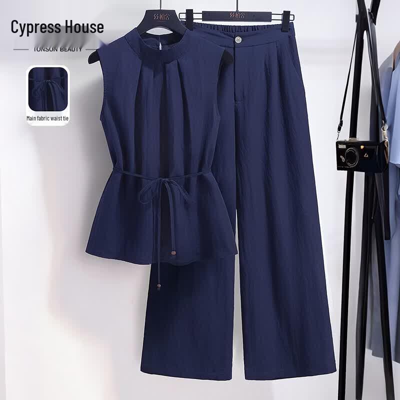 Women s Lyocell Linen Sleeveless Top  Wide-Leg Pants Set 2XL