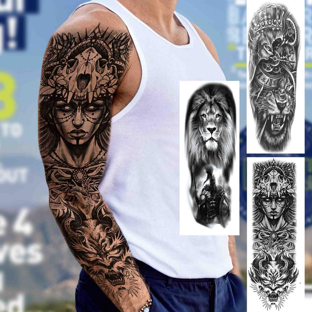 Tatuaje Temporal Indio Grande Manga Para Hombres Niño Adulto Mujeres  Realista Falso León Pegatina de Tatuaje Negro Impermeable Tatuaje de Brazo 