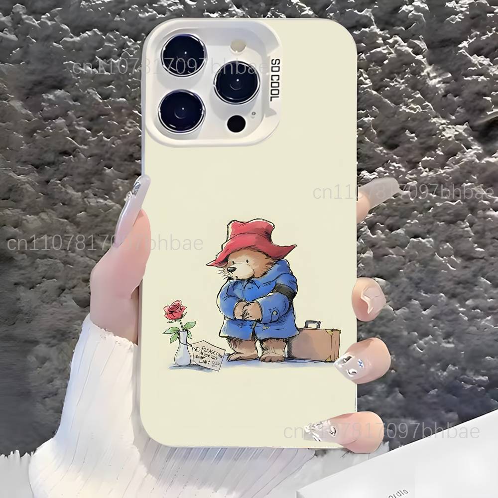 P-PaddingtonS Bear Cute For iPhone 17,16,15,14,13,12,X,8,Pro,Max,Plus,SE4,Air,Mini Anti-Slip Design White IMD Matte Case