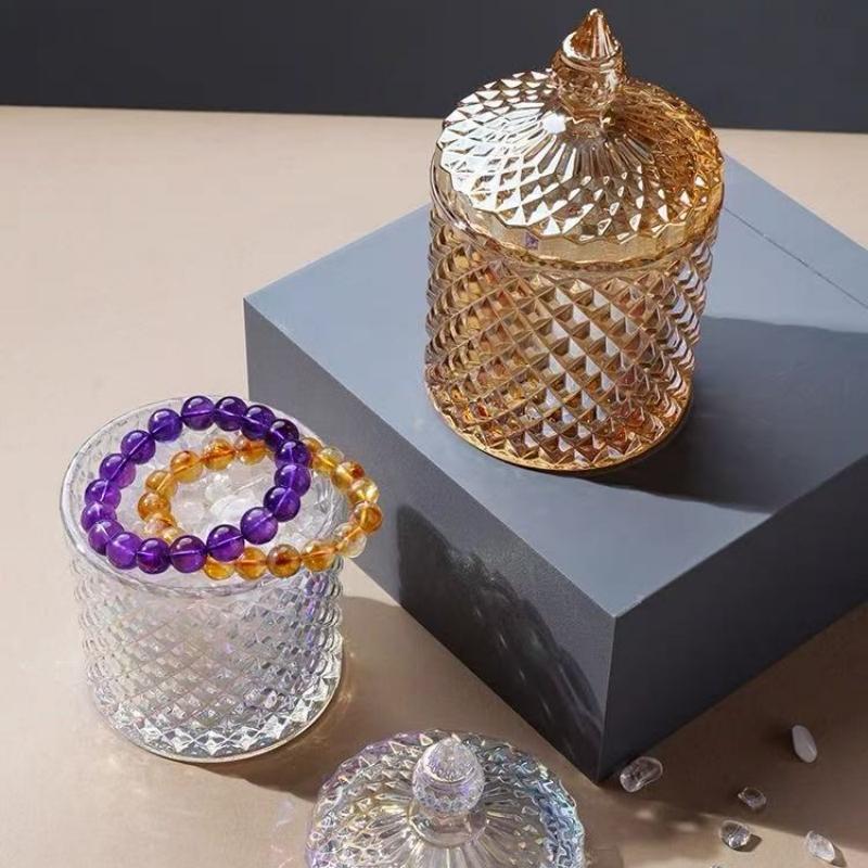 European Crystal Glass Storage Jar,Candy Box Glass Jar with Lid Aromatherapy Candlestick Food Container Living Room Decoration