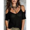 Women S Solid Mesh Cold Shoulder Knit Top Short Sleeve Summer