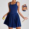 Ausgeschnittenes Damen-Tenniskleid Ärmellos Badmintonröcke Trainings-Stramplerkleid Badminton Sport